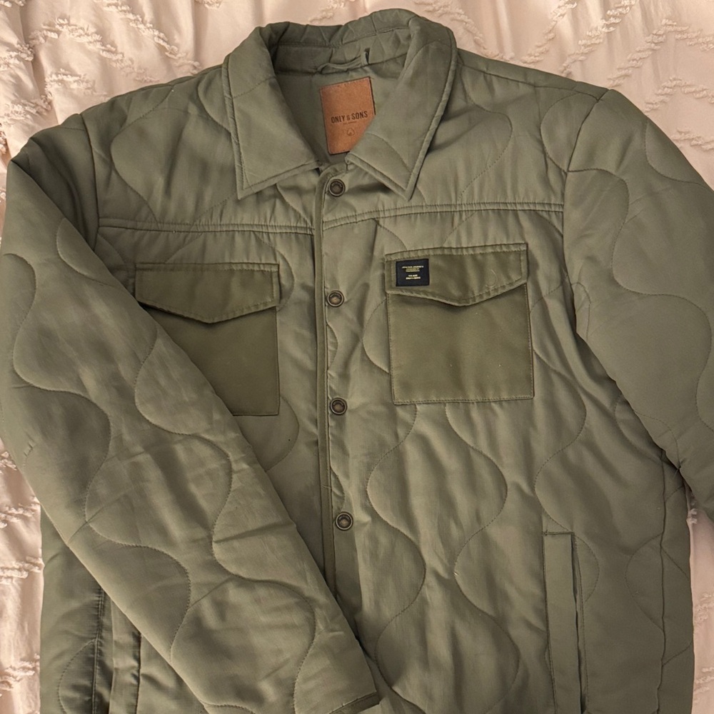 ONLY & SONS Quilted Military Jacket in Green
